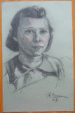 Cumpara ieftin Minica Borsaru , Portret de fata , 1939 , carbune , 2 lucrari, Portrete, Realism