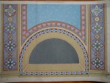 Plansa originala de arhitectura, tehnica mixta, acuarela aurita, model geometric, bolta, interbelica, Nonfigurativ, Realism