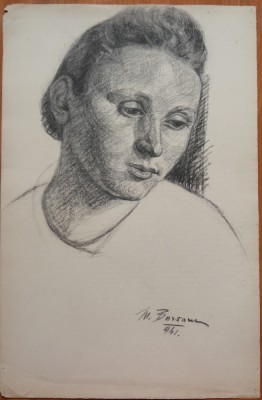 Minica Borsaru , 2 portrete , 1941 , carbune , 2 lucrari foto