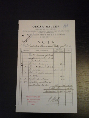 Nota facturare Oscar Maller 8 aprilie 1904 - foto