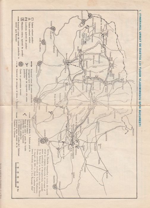 ROMANIA HARTA ITINERARIU OASTEA TUDOR VLADIMIRESCU BUCURESTI-ROMANIA DUPA 1918