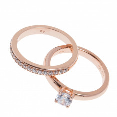 Set inele cuplu, verigheta &amp;amp; inel de logodna, din argint placat cu aur roz 14K foto