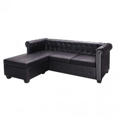 Canapea Chesterfield in forma de L, piele artificiala, negru foto