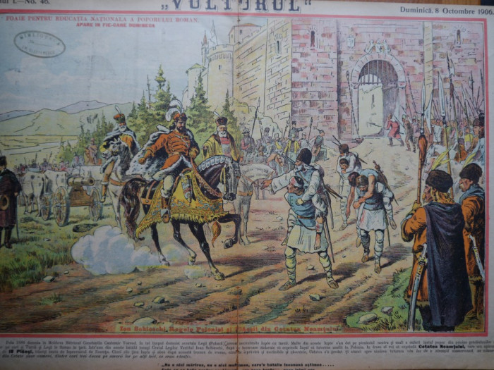 Ziarul Vulturul , nr. 46 din 1906 , cromolitografie mare , Sobieski si romanii