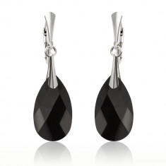 Cercei argint, Cercei Swarovski Pear Black 22mm + CADOU Laveta pentru curatat bijuteriile din argint foto