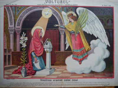 Ziarul Vulturul , nr. 100 din 1908 , cromolitografie mare ; Fecioara Maria foto