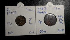 2 Bani 1900 si 50 bani 1947 monede Romania Regat! foto