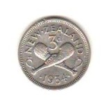 SV * Noua Zeelanda THREE PENCE 1934 * ARGINT * Regele George V