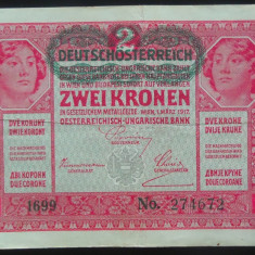 Bancnota ISTORICA 2 COROANE - AUSTRO-UNGARIA (AUSTRIA), anul 1917 *cod 575
