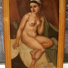 Tablou nud, copie veche de epoca dupa C Ressu Aise, ulei pe panza 1929