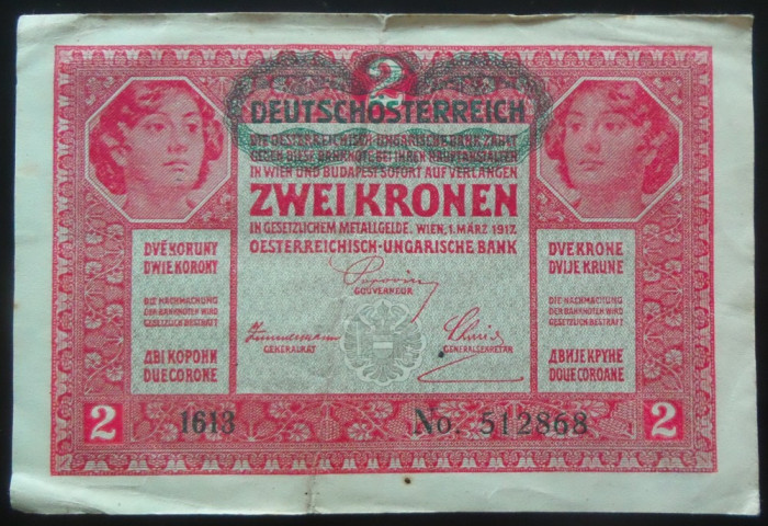 Bancnota istorica 2 COROANE - AUSTRO-UNGARIA (AUSTRIA), anul 1917 * cod 538