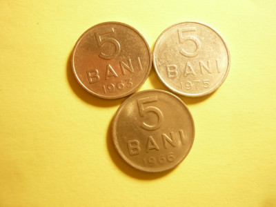 Set 3 Monede 5 Bani 1963 ,1966 ,1975 foto