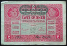 Bancnota istorica 2 COROANE - AUSTRO-UNGARIA (AUSTRIA), anul 1917 * cod 577