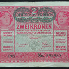 Bancnota istorica 2 COROANE - AUSTRO-UNGARIA (AUSTRIA), anul 1917 * cod 577