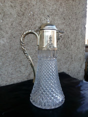 CARAFA (DECANTER, PITCHER) DIN CRISTAL CU CAPAC ARGINTAT - MODEL ART NOUVEAU - foto