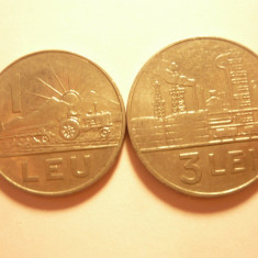 2 Monede : 1 leu si 3 lei 1966 ,cal. f.buna