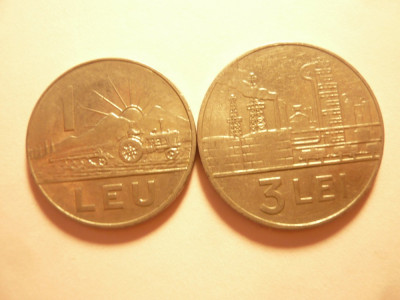 2 Monede : 1 leu si 3 lei 1966 ,cal. f.buna foto
