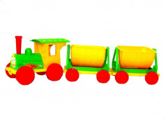 Trenulet pentru copii Doloni cu doua vagoane verde cu galben foto