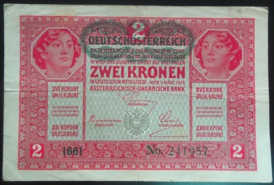 Bancnota istorica 2 COROANE - AUSTRO-UNGARIA (AUSTRIA), anul 1917 *cod 485 foto