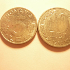 2 Monede 10 lei 1990 si 5 lei 1992 , cal. f.buna