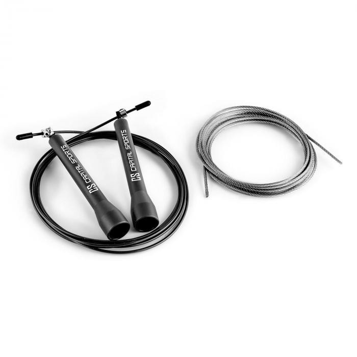 Capital Sports Exerci Pack, 2,75 m, negru, coardă de oțel + coardă de rezervă Capital Sports Exerci Pack, 2,75 m, negru, coardă de oțel + coardă de rezervă