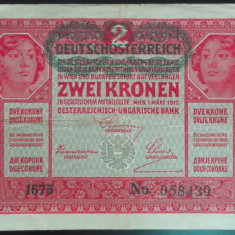 Bancnota istorica 2 COROANE - AUSTRO-UNGARIA (AUSTRIA), anul 1917 *cod 176