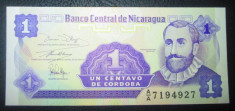 Nicaragua : 1 cent 1991 . UNC ( bancnota necirculata ) foto