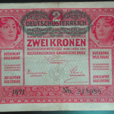 Bancnota istorica 2 COROANE - AUSTRO-UNGARIA (AUSTRIA), anul 1917 *cod 187