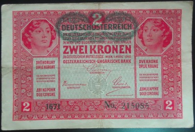 Bancnota istorica 2 COROANE - AUSTRO-UNGARIA (AUSTRIA), anul 1917 *cod 187 foto