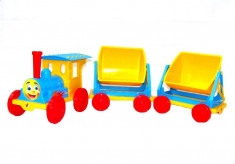 Trenulet pentru copii Doloni cu doua vagoane albastru cu galben foto