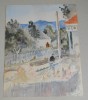 Acuarela veche peisaj Scoala de la Baia Mare 1950, Peisaje, Realism