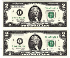 SUA 2 DOLARI TWO DOLLARS 2003 Declaratia de Indep.1776 UNC serii continue 2 buc. foto