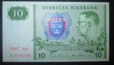 Suedia : 10 kronor 1987 . UNC ( bancnota necirculata ) foto