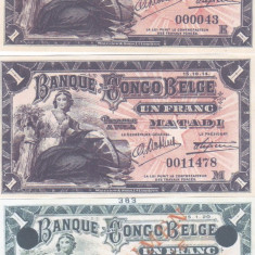 Bancnota Congo Belgian 1 si 5 Franci 1914-24 - P3/4 ( set 7 reproduceri )