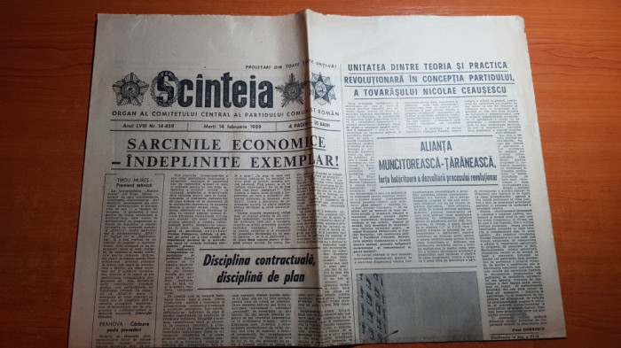 ziarul scanteia 14 februarie 1989-foto. campia turzii si articol orasul bistrita