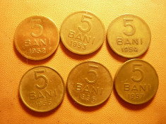 6 Monede 5 Bani : 1952 ,1953 ,1954 ,1955 ,1956 ,1957 cal.F.Buna foto