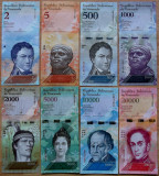 Lot set 8 bancnote diferite Venezuela 2 - 20.000 Bolivares 2013 - 2017 UNC
