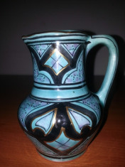 Vaza ulcior carafa orientala ceramica albastra, marcata, inaltime 12,5 cm foto
