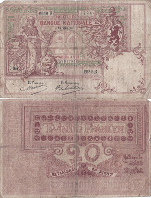 1914 (13 XII), 20 francs (P-67a.3) - Belgia foto
