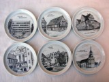 Set de 6 farfurioare din portelan german infatisand cladiri din orasul Gifhorn, Decorative