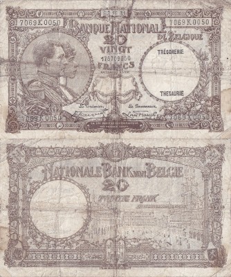 1931 (22 XII), 20 francs (P-98b.4) - Belgia foto