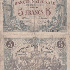 1918 (29 XII), 5 francs (P-75b) - Belgia