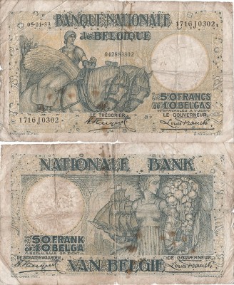 1933 (5 I), 50 francs (P-101) - Belgia foto