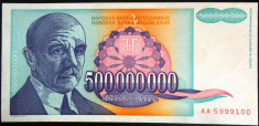 Bancnota 500000000 Dinari / Dinara - YUGOSLAVIA, anul 1993 *cod 807 --- UNC! foto