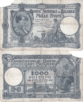 1922 (30 IX), 1.000 francs (P-96a.2) - Belgia foto
