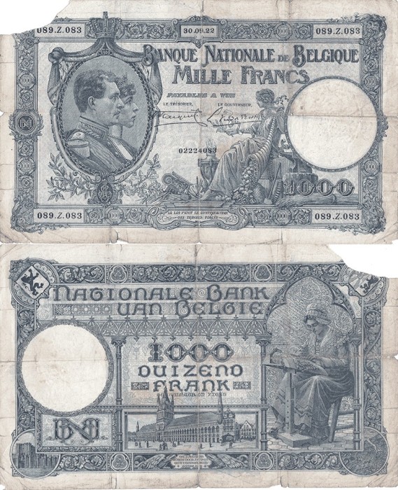 1922 (30 IX), 1.000 francs (P-96a.2) - Belgia