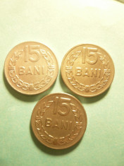 Set 3 Monede 15 Bani 1960, 1966, 1975 cal. f. buna foto