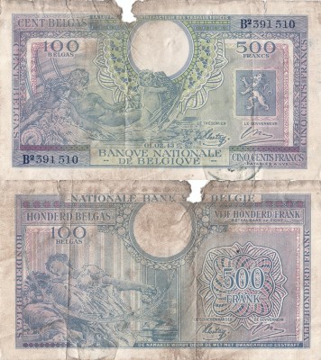 1943 (1 II), 500 francs (P-124) - Belgia foto