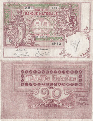 1919 (2 I), 20 francs (P-67a.4) - Belgia foto