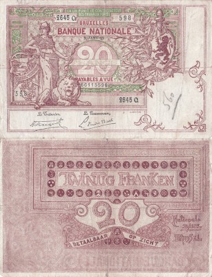 1919 (2 I), 20 francs (P-67a.4) - Belgia foto